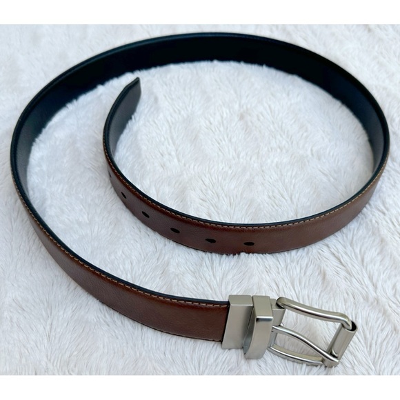 Men’s Reversible Black and Brown Vegan Leather Belt with Silver Buckle - Picture 17 of 17